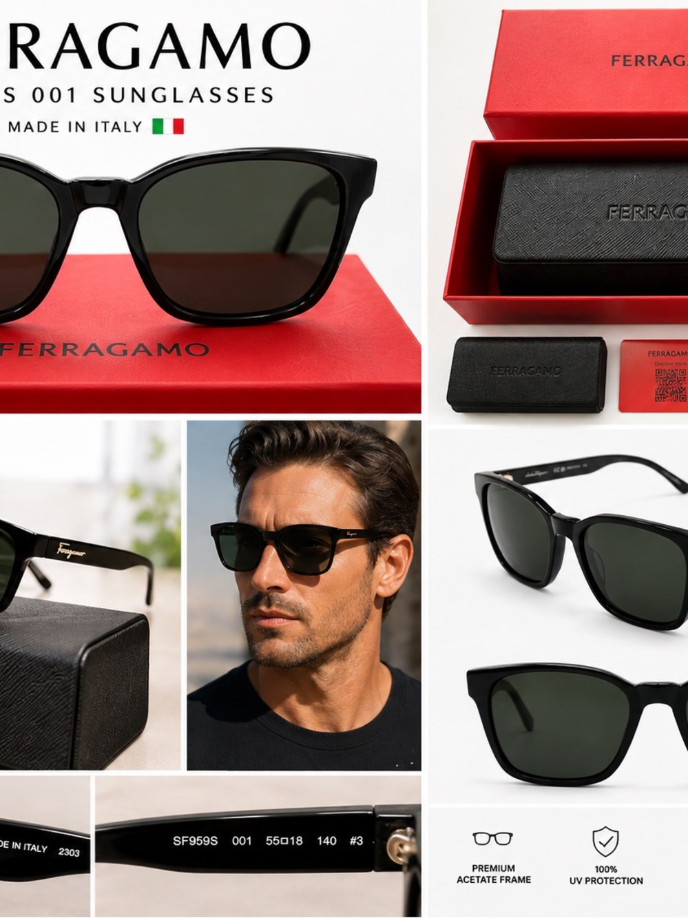 Salvatore Ferragamo Men’s Black Sunglasses - Classic UV Protection